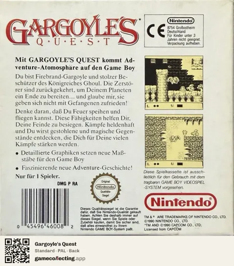 Gargoyle's Quest Game Boy, PAL box back