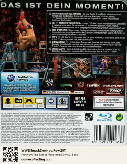 WWE SmackDown vs. Raw 2011 PlayStation 3, PAL box back