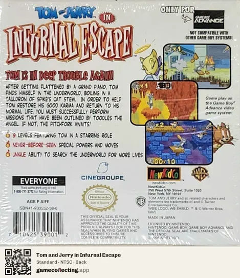 Tom and Jerry in Infurnal Escape Game Boy Advance, NTSC box back