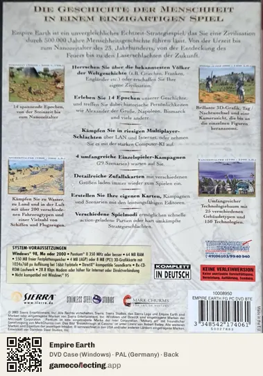 Empire Earth Computer, Germany box back