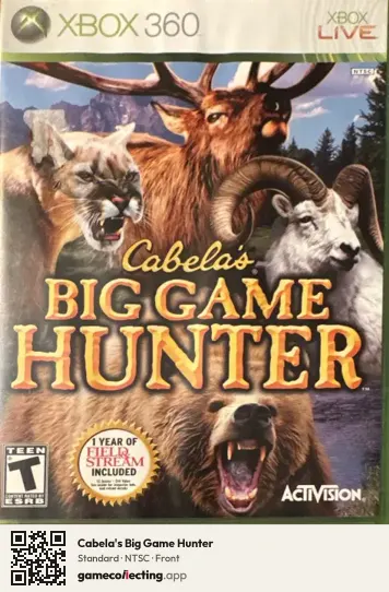 Cabela's Big Game Hunter Xbox 360, NTSC box front