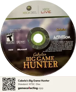 Cabela's Big Game Hunter Xbox 360, NTSC disc