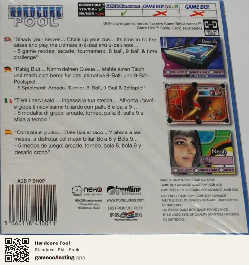Hardcore Pool Game Boy Advance, PAL box back