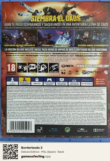 Borderlands 3 PlayStation 4, Spain box back