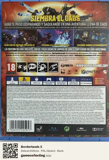 Borderlands 3 PlayStation 4, Spain box back