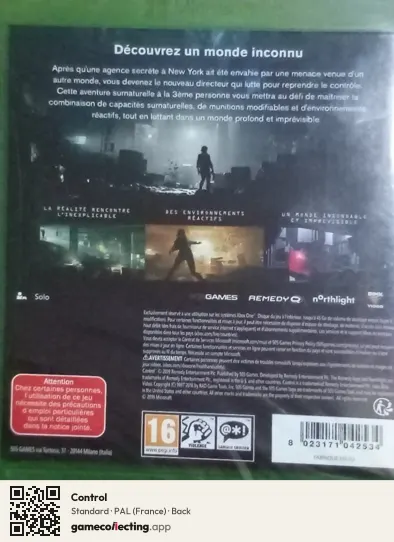 Control Xbox One, France box back