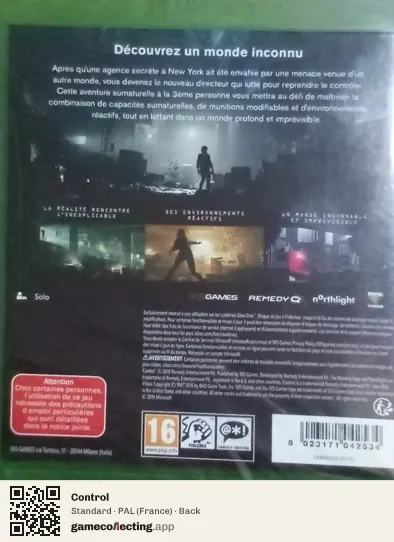 Control Xbox One, France box back