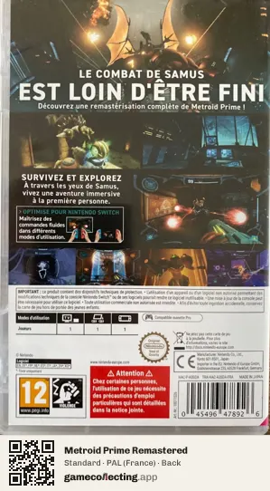 Metroid Prime Remastered Nintendo Switch, France box back