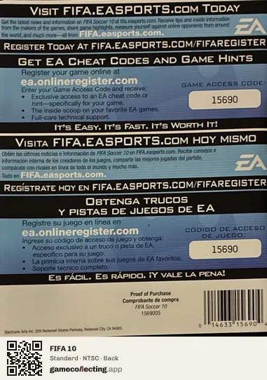 FIFA 10 PlayStation 3, NTSC box back
