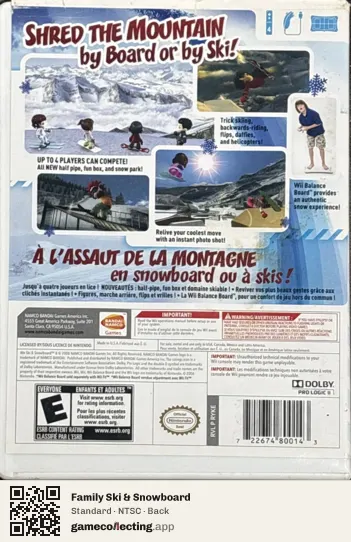 Family Ski & Snowboard Nintendo Wii, NTSC box back