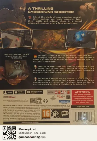 Memory Lost PlayStation 5, PAL box back