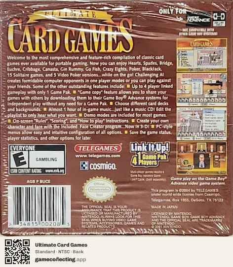 Ultimate Card Games Game Boy Advance, NTSC box back
