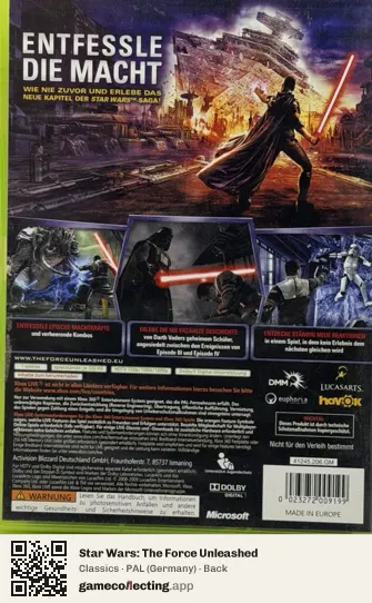 Star Wars: The Force Unleashed Xbox 360, Germany box back