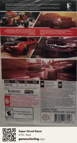 Super Street Racer Nintendo Switch, NTSC box back