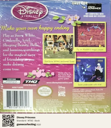 Disney Princess Game Boy Advance, NTSC box back