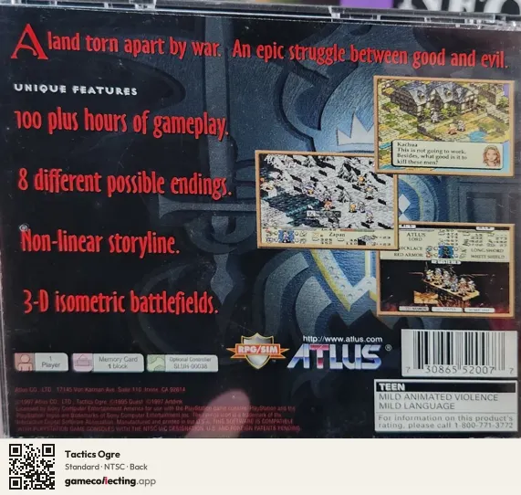 Tactics Ogre PlayStation, NTSC box back