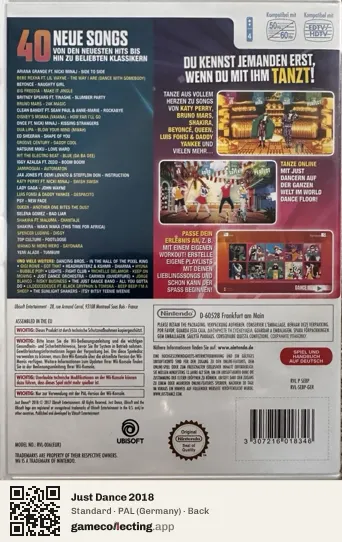 Just Dance 2018 Nintendo Wii, Germany box back