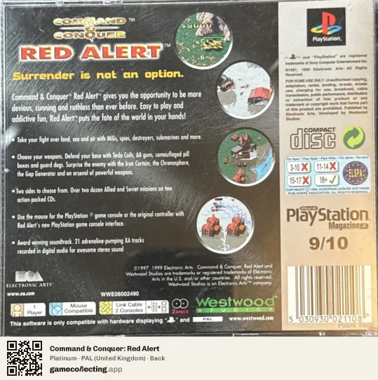 Command & Conquer: Red Alert PlayStation, United Kingdom box back