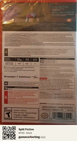 Split Fiction Nintendo Switch 2, NTSC box back