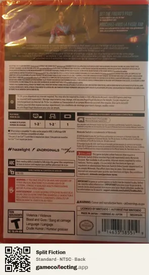 Split Fiction Nintendo Switch 2, NTSC box back