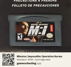 Mission: Impossible: Operation Surma Game Boy Advance, NTSC cartridge label