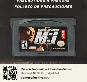 Mission: Impossible: Operation Surma Game Boy Advance, NTSC cartridge label