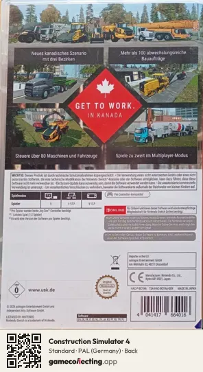 Construction Simulator 4 Nintendo Switch, Germany box back