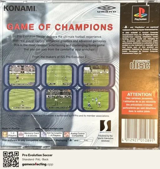 Pro Evolution Soccer PlayStation, PAL box back