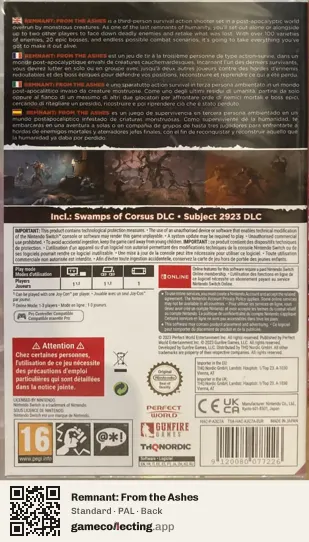 Remnant: From the Ashes Nintendo Switch, PAL box back