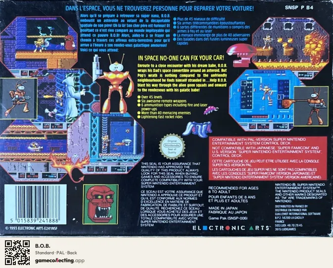 B.O.B. Super Nintendo Entertainment System, PAL box back