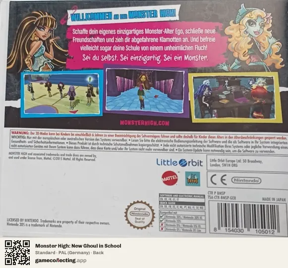 Monster High: New Ghoul in School Nintendo 3DS, Germany box back