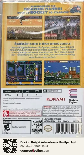 Rocket Knight Adventures: Re-Sparked Nintendo Switch, NTSC box back