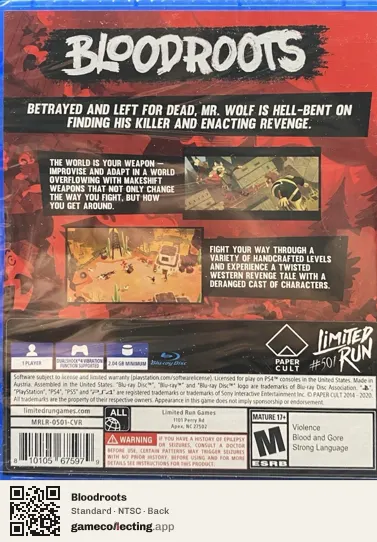 Bloodroots PlayStation 4, NTSC box back