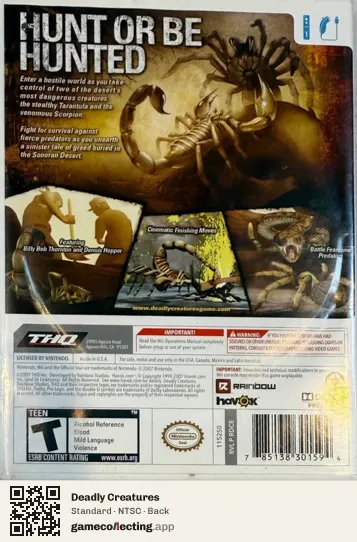 Deadly Creatures Nintendo Wii, NTSC box back