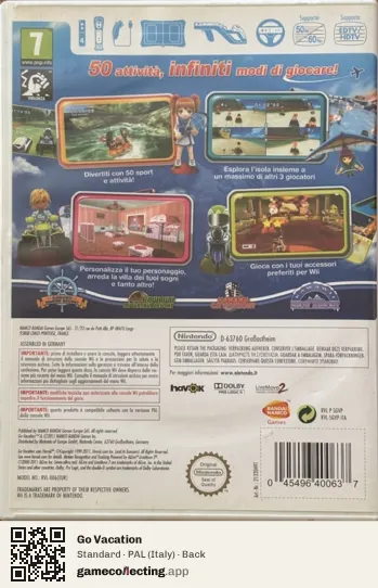 Go Vacation Nintendo Wii, Italy box back