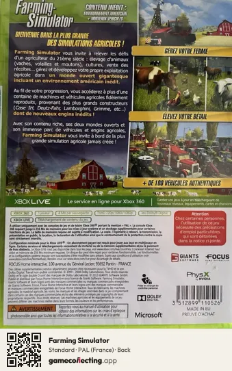 Farming Simulator Xbox 360, France box back