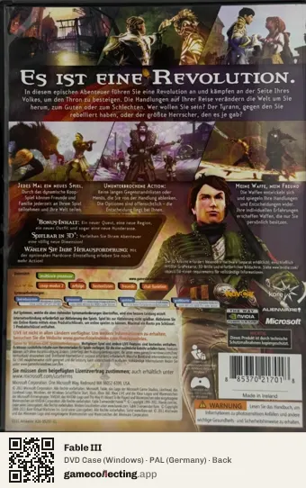 Fable III Computer, Germany box back