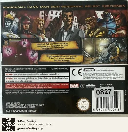 X-Men: Destiny Nintendo DS, Germany box back