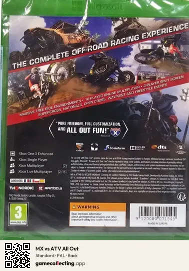 MX vs ATV All Out Xbox One, PAL box back