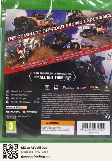 MX vs ATV All Out Xbox One, PAL box back