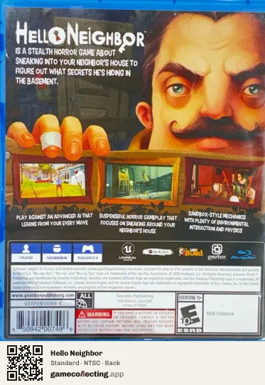 Hello Neighbor PlayStation 4, NTSC box back