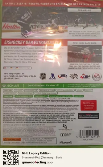 NHL Legacy Edition Xbox 360, Germany box back