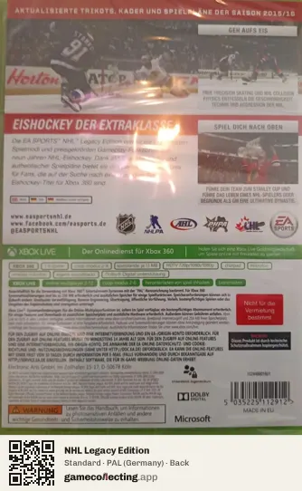 NHL Legacy Edition Xbox 360, Germany box back
