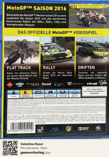 Valentino Rossi PlayStation 4, Germany box back