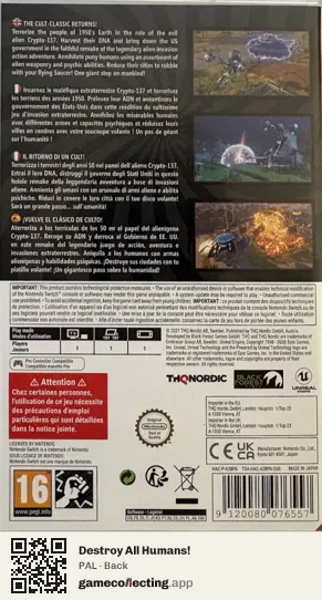 Destroy All Humans! Nintendo Switch, PAL box back