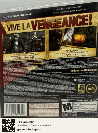 The Saboteur PlayStation 3, Canada box back