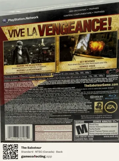 The Saboteur PlayStation 3, Canada box back