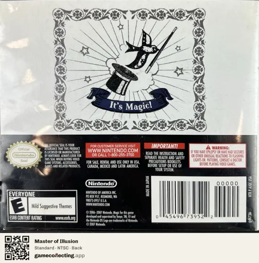Master of Illusion Nintendo DS, NTSC box back