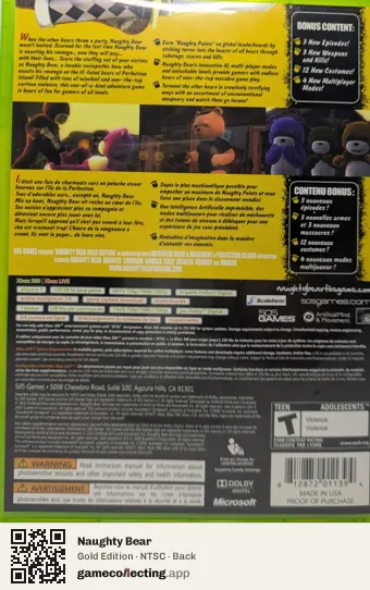 Naughty Bear Xbox 360, NTSC box back