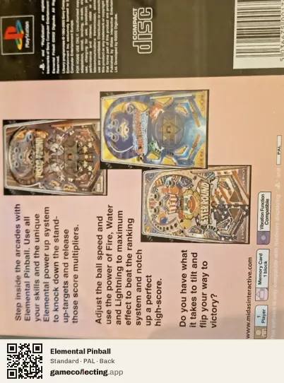 Elemental Pinball PlayStation, PAL box back